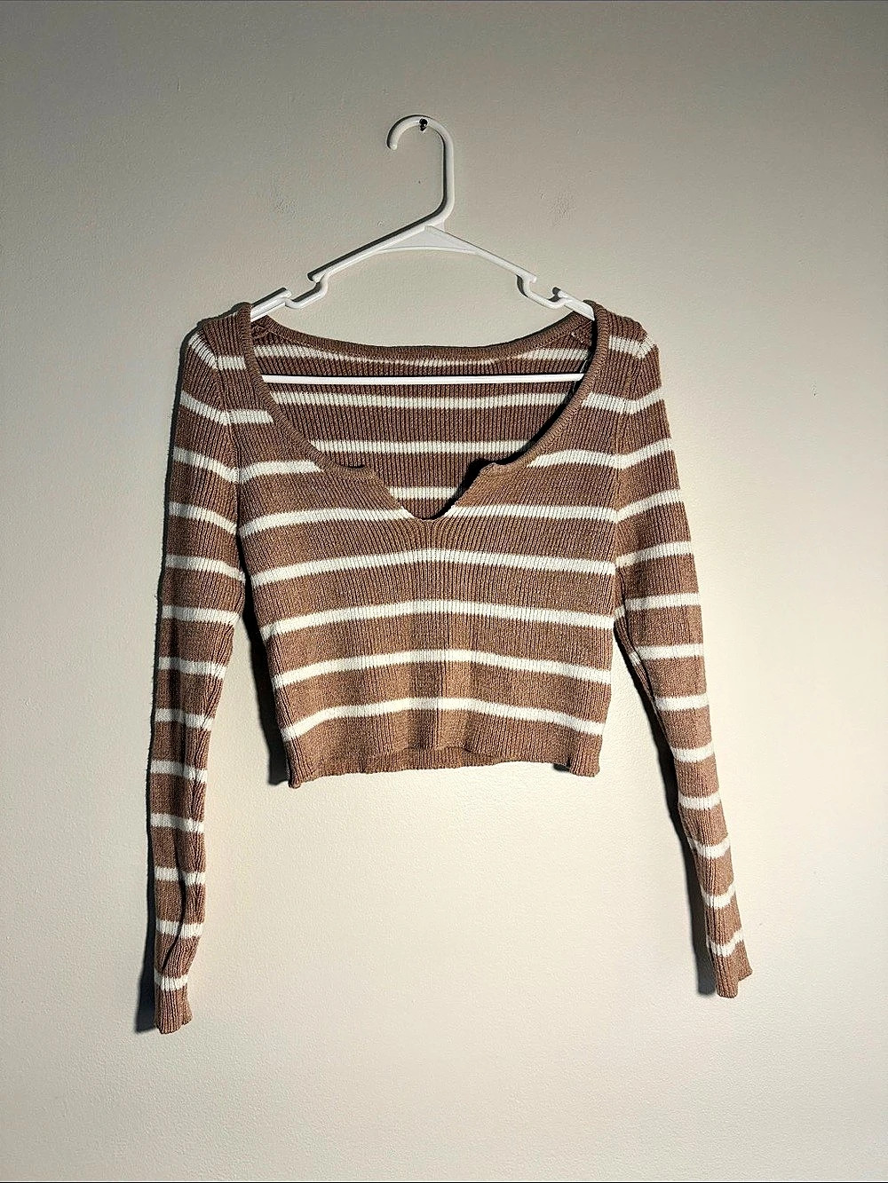 Striped Cropped Sweater in Brown & White Like New